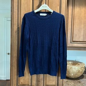 Bugatchi Navy Cable Knit Crewneck Sweater